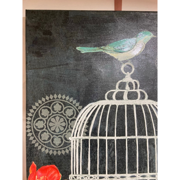 Kathryn White Original Canvas Painting Bird Cage Floral Wall Art Signed 32 x 24 - Picture 8 of 8